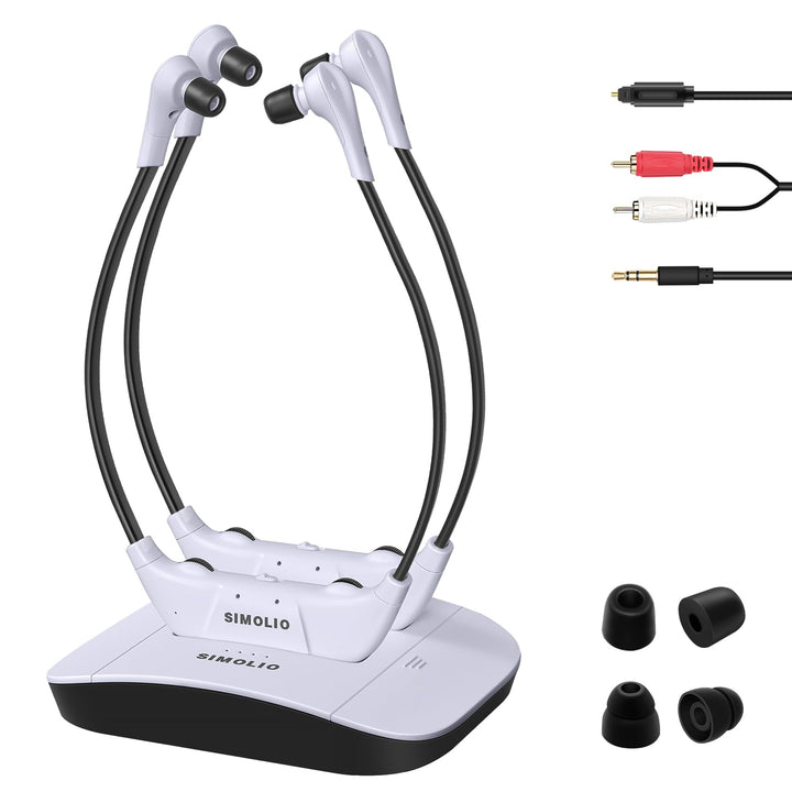 SIMOLIO Dual Digitale TV Hörsystem, 2.4GHz Kabelloser Kopfhörer für Fernseher &amp; Musikanlagen mit Ers