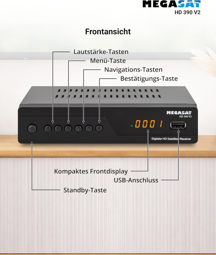 Megasat HD 390 DVB-S2 HD Sat Receiver schwarz | Unicable I &amp; II tauglich