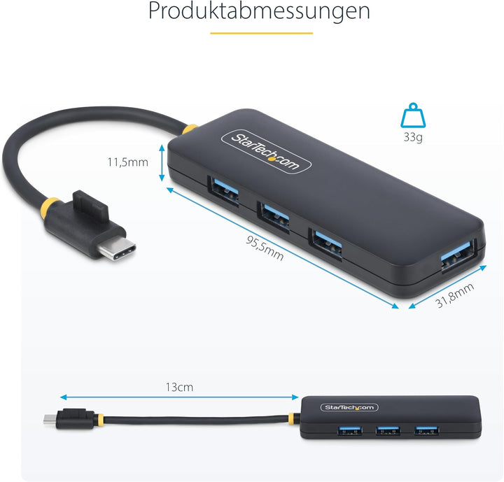 StarTech 4-Port USB-C Hub, USB-C zu 4X USB-A, Busbetrieben, Mini Hub, Multi-Port USB 3.0 Splitter, D
