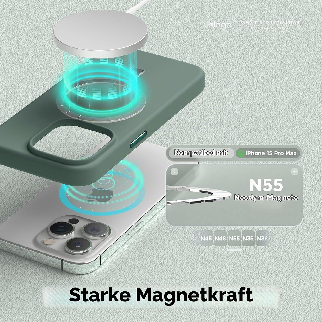 elago Magnetische Silikonhülle kompatibel mit iPhone 15 Pro Max, kompatibel mit Allen MagSafe-Zubehö