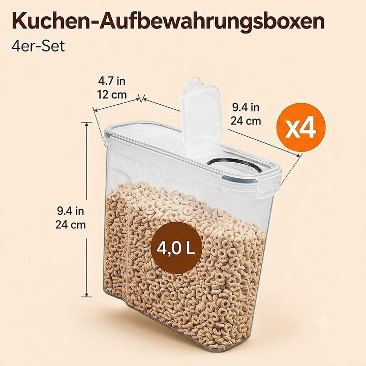 Vorratsdosen mit Deckel Luftdicht 4L - 4er Set Aufbewahrungsbox Küche BPA Frei, Stapelbare Vorratsbe