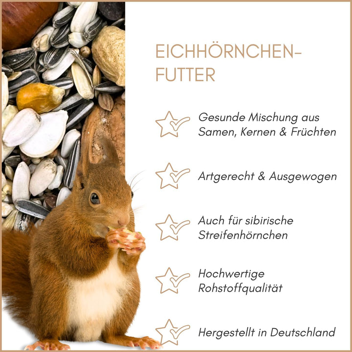Supravit Artgerechtes Eichhörnchen Futter 1kg | Ausgewogenes Eichhörnchen-Futter mit Haselnüsse &amp; Wa
