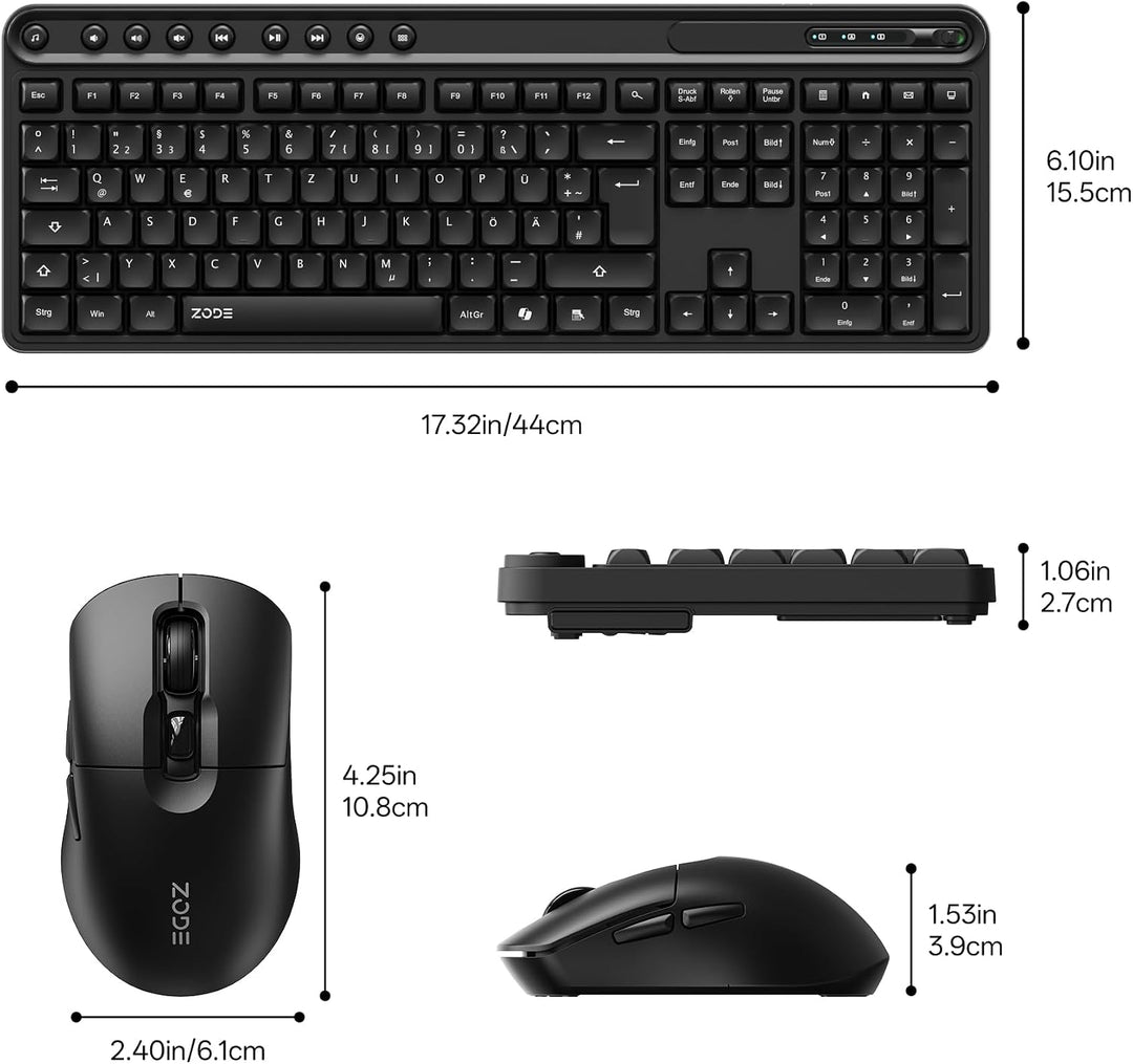 ZODE KM270S Tastatur Maus Set Kabellose, Deutsches QWERTZ Layout, Schwarz, QWERTZ