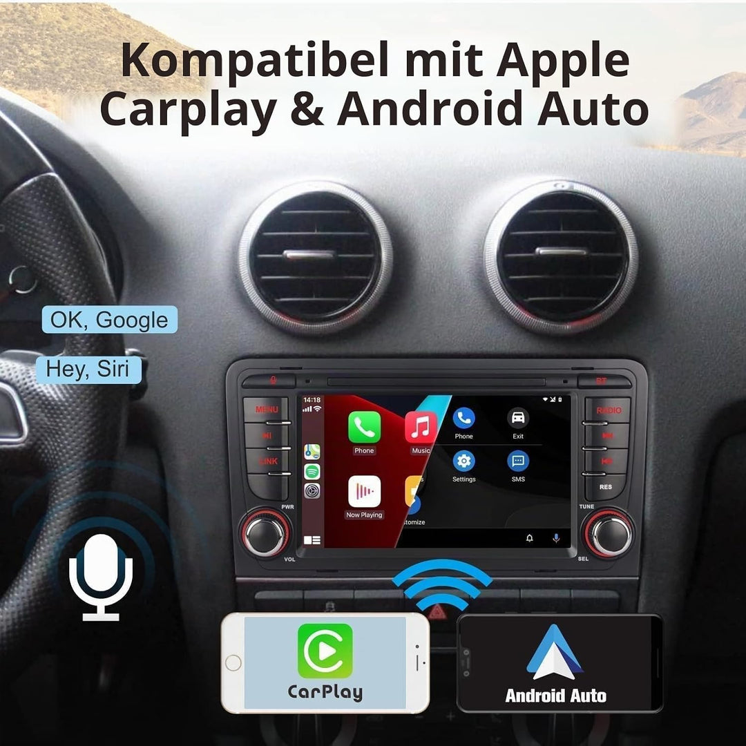 LXKLSZ Autoradio kompatibel mit drahtlos Carplay/Android Auto für Audi A3 S3 RS3 2003-2012 mit 7 Zol