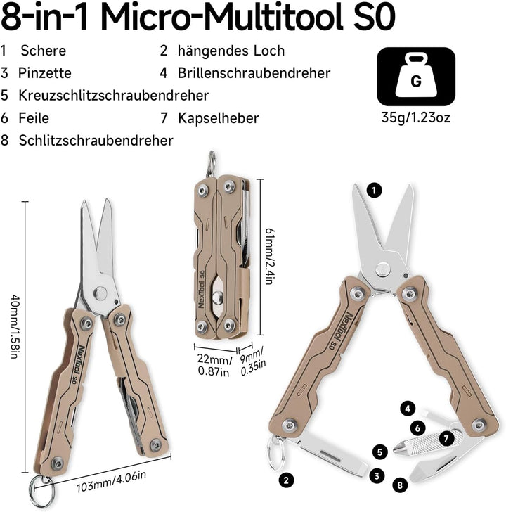 NexTool Multitool Mini Sailor Scissors S0,8-in-1 Micro Ultraleicht EDC Multitool für Schlüsselbund m
