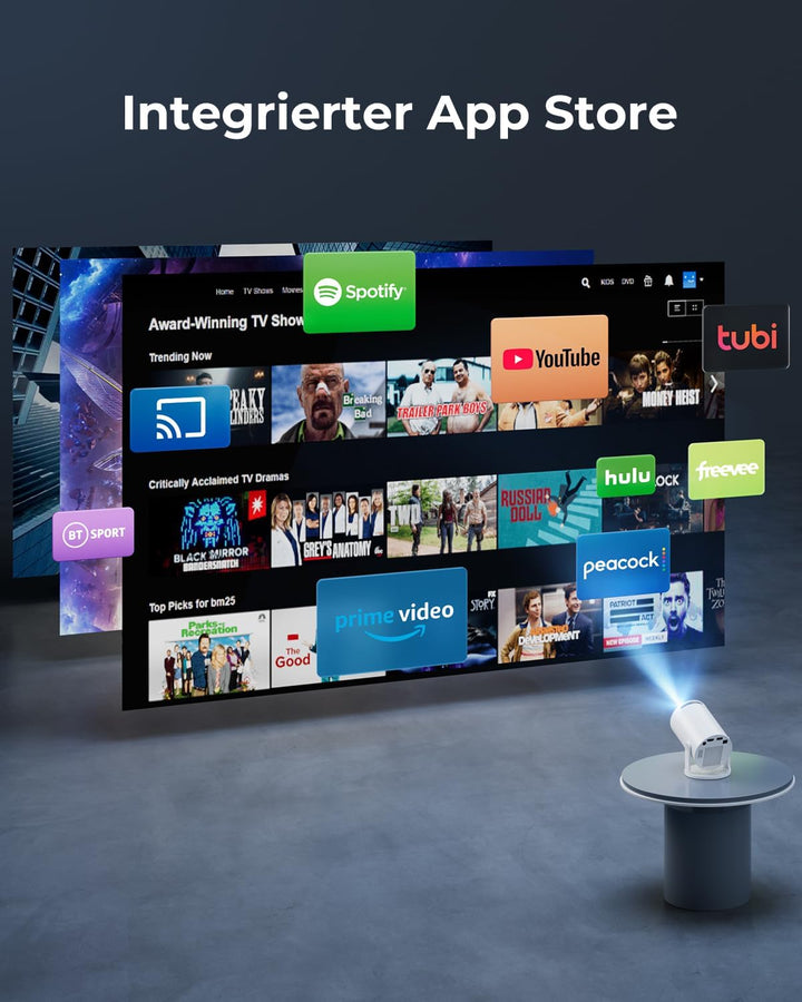 Mini Beamer 4K Unterstützt, 2026 Neuer Beamer Integrierte APP, 20000 Lumens mit Android 14, Automati