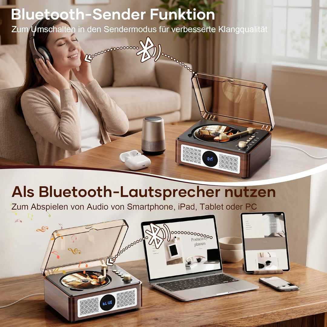 Bluetooth CD Player Tragbar mit Fernbedienung - Retro CD Spieler Klein mit FM-Radio,Lautsprecher,und