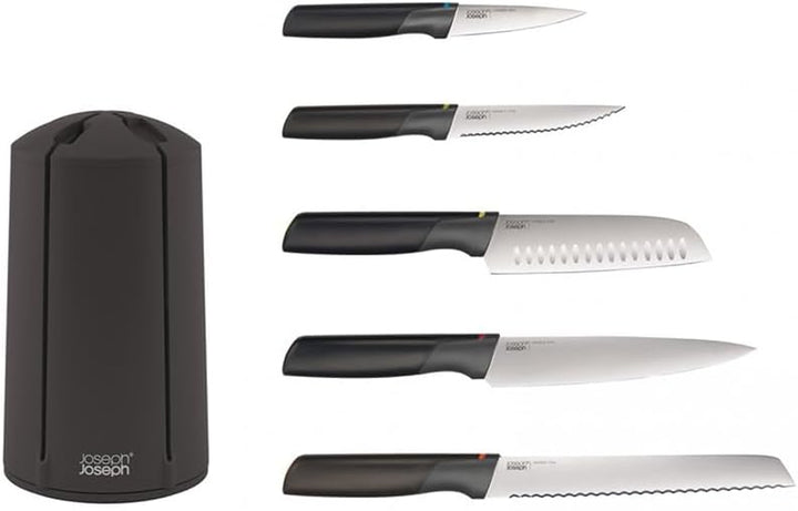 Joseph Joseph Elevate Messerblock, 5-teilig, drehbar, japanischer Edelstahl, Schwarz Mehrfarbig