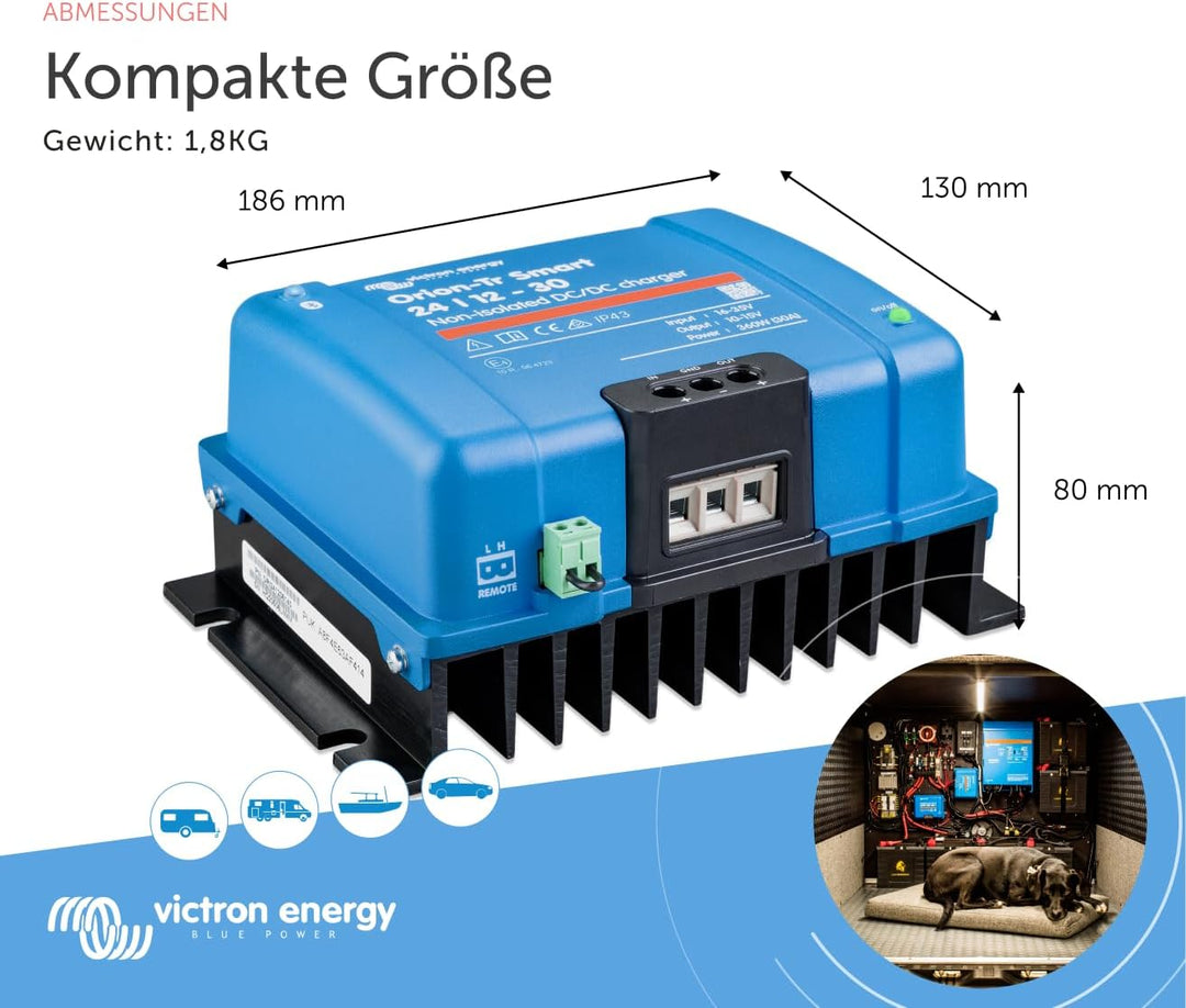 Victron Energy Orion-Tr Smart 24/12-Volt 30 Amp 360-Watt DC-DC Ladebooster, Nicht isoliert (Bluetoot