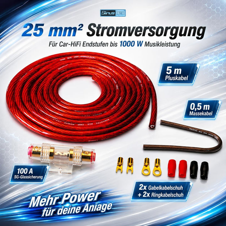 Sinustec BCS-2500 5m Car-Hifi Batteriekabel Set 25mm², 25mm²