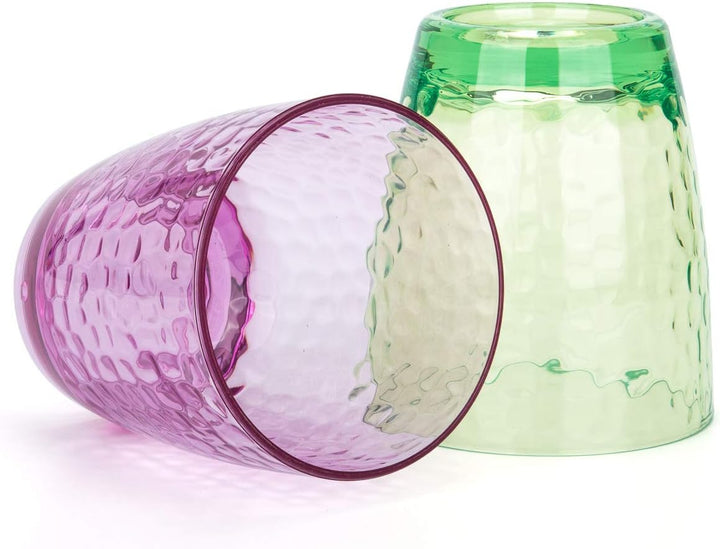 Grosse Acrylgläser, 740 ml, Kunststoffbecher, Set mit 6 transparenten Farben, gehämmerter Stil, BPA-