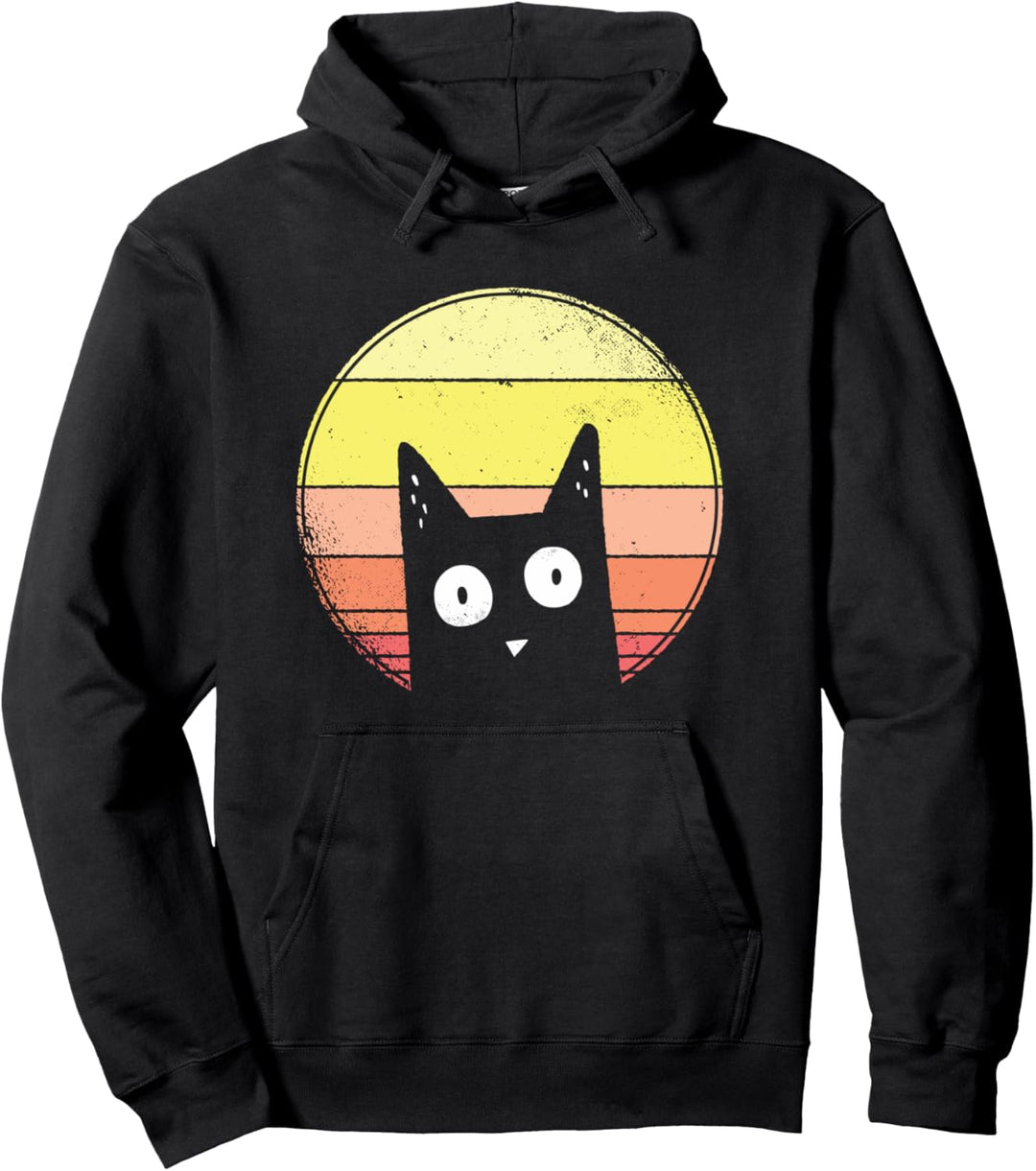 Niedlich: Schwarze Katze Sonnenuntergang Retro Sunset Pullover Hoodie