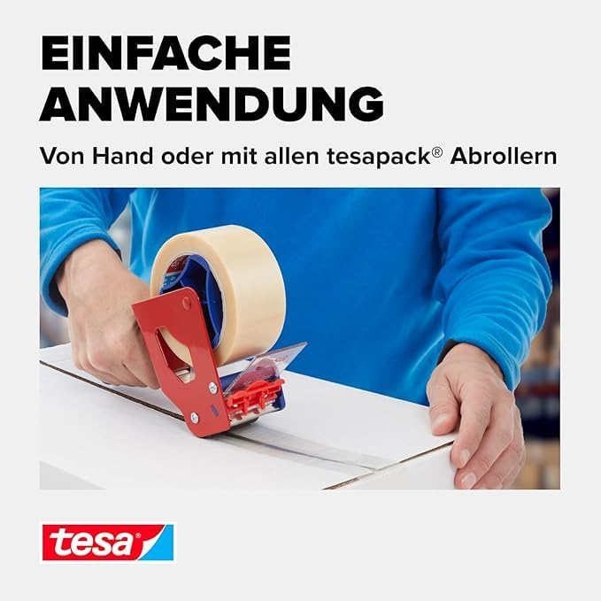 Tesa Packband Handabroller Pack ‘n‘ Go, Blau, inkl. 1 + 5 Rollen tesapack PP in braun, 50m:50mm