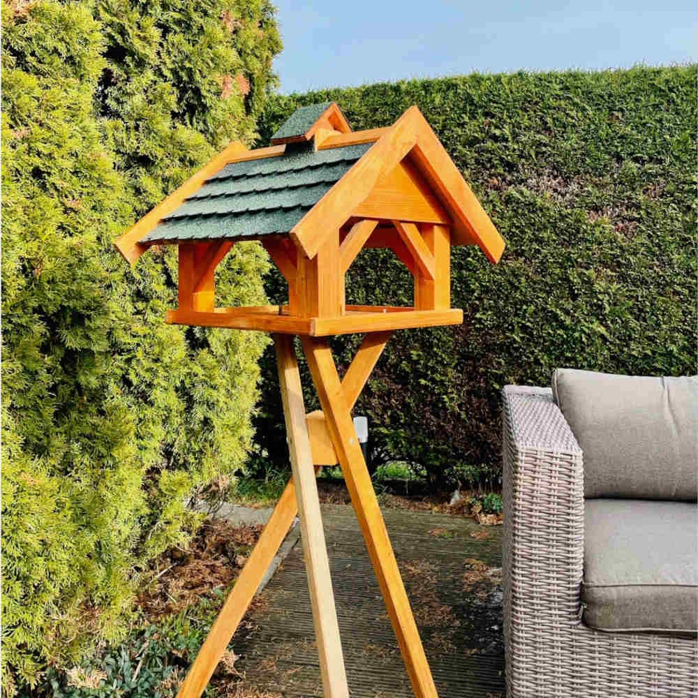 Rechteckiges Vogel Futter Haus XL Futter-Vogelhaus+Ständer Braun/Grün wetterfest für den Garten oder