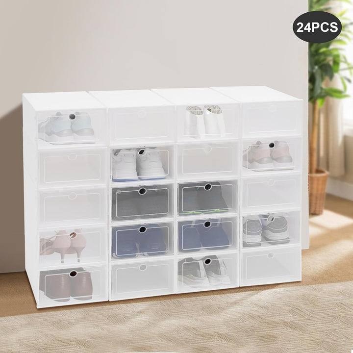 24 Stück Schuhkarton, Schuhboxen Stapelbar Transparent