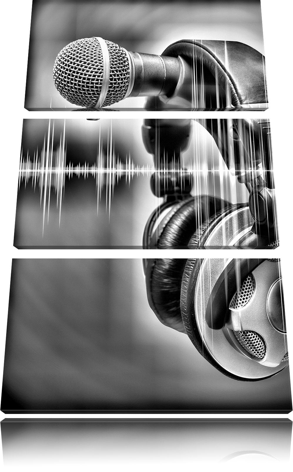 Pixxprint Mikrofon als Leinwandbild/Grösse: 3 Teilig (120x80) cm/Wandbild/Kunstdruck/fertig bespannt