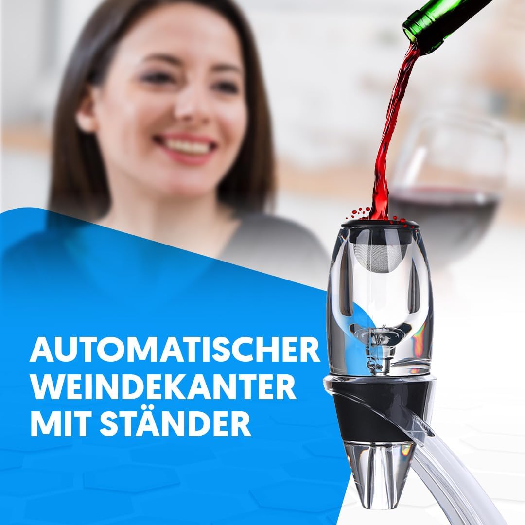NK Weindekanter-Set + Ständer - Weinbelüfter mit Filtration, Acrylmaterial, eingebautem Filter, inkl