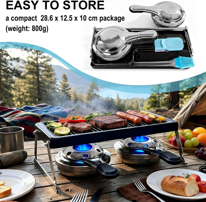 Tragbarer Mini Raclette Grill für 2 Personen, Antihaft Käse Schmelzer mit Grillplatte, 2 Brenner für