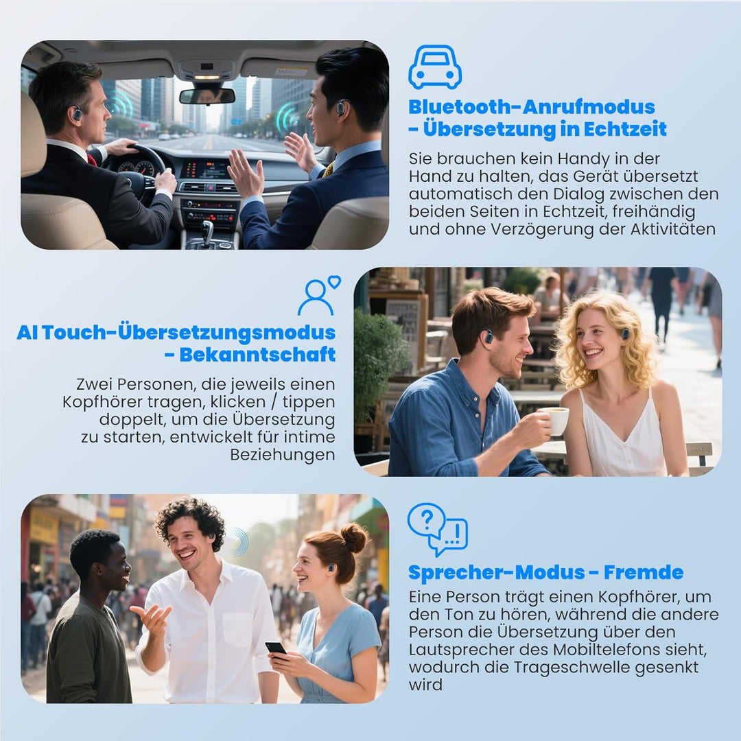 AI Übersetzer Kopfhörer mit Echtzeit-Übersetzung in 144 Sprachen, Bluetooth Kopfhörer mit HD-Stereo-