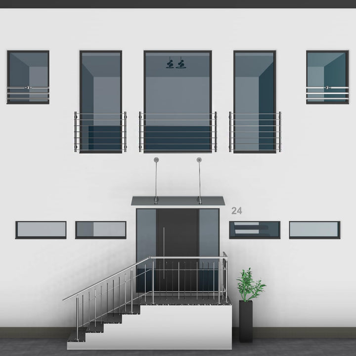 Edelstahl V2A Französischer Balkon, Querstabgeländer, Aussenbefestigung mit Handlauf. Verschiedene G