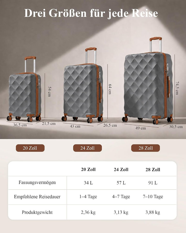 British Traveller Hartschalenkoffer Mittelgross Handgepäck Koffer 61 * 42 * 26cm Reisekoffer Mittelg