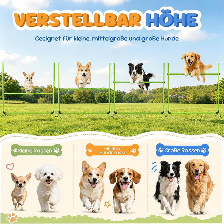 ACXIN Agility Set Hürdenset Hundetraining Zubehör mit 4 Stück Hürden, Slalom Stangen Agility-Ausrüst