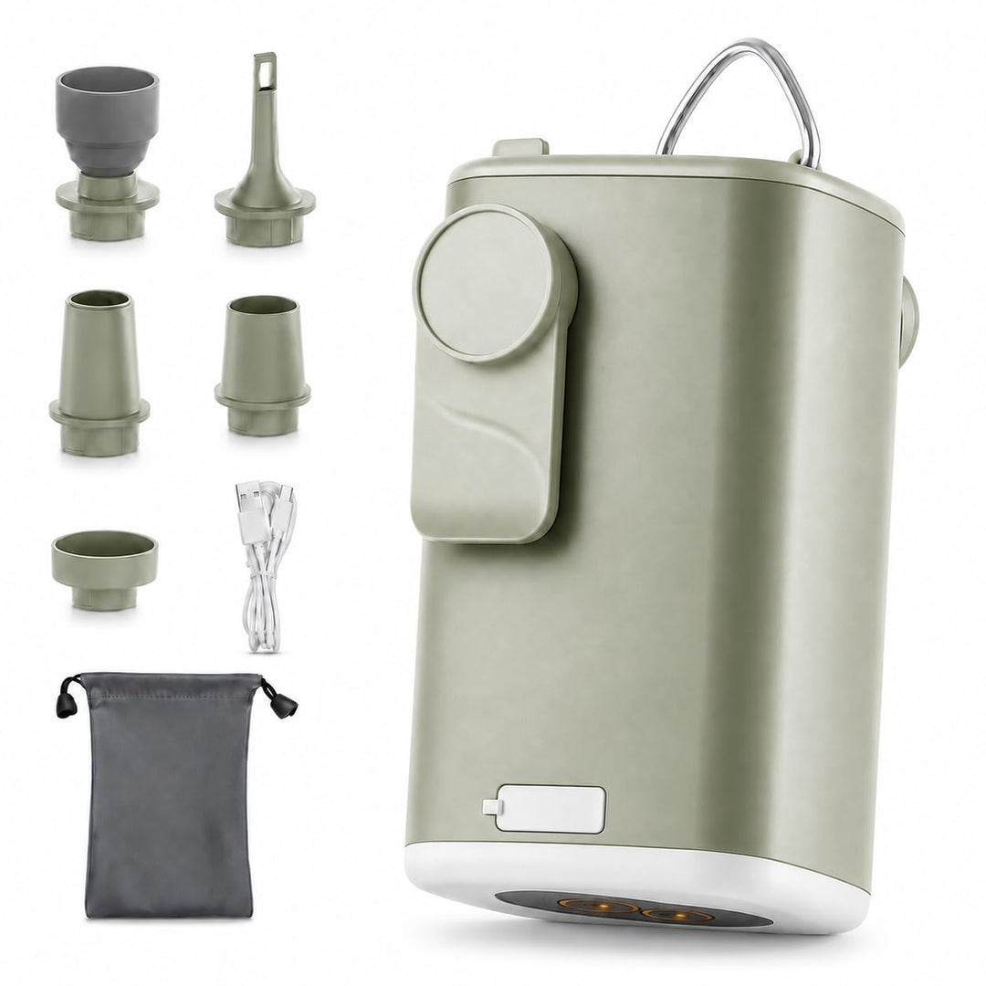 Elektrische Luftpumpe Akku 3-in-1 Mini Pumpe mit Camping Licht Grün, Grün