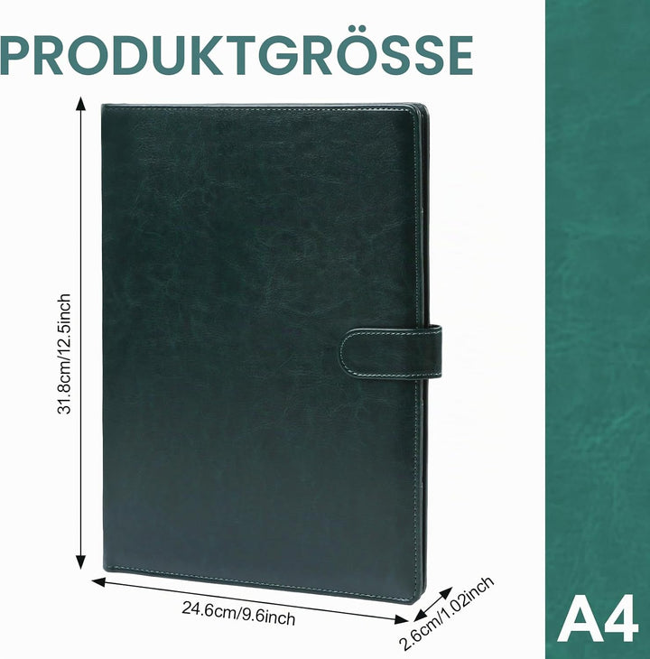 Schreibmappe A4,PU-Leder Konferenzmappe mit Deckel,Klemmbrett A4,Arbeitsmappe mit Dokumentenfächern