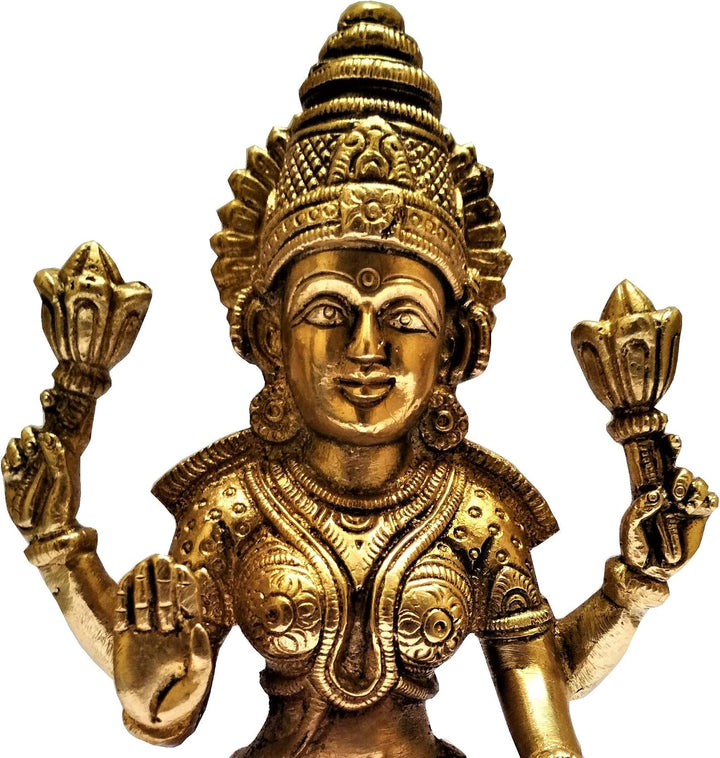 Purpledip Brass Idol Ma Lakshmi, Hindu Goddess of Prosperity &amp;Wealth: Collectible Statue (11568)
