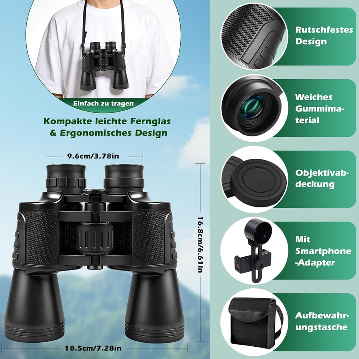 20x50 Fernglas für Erwachsene, Vogelbeobachtungs Ferngläser mit BAK4 Prism FMC-Objektiven - 26mm Gro