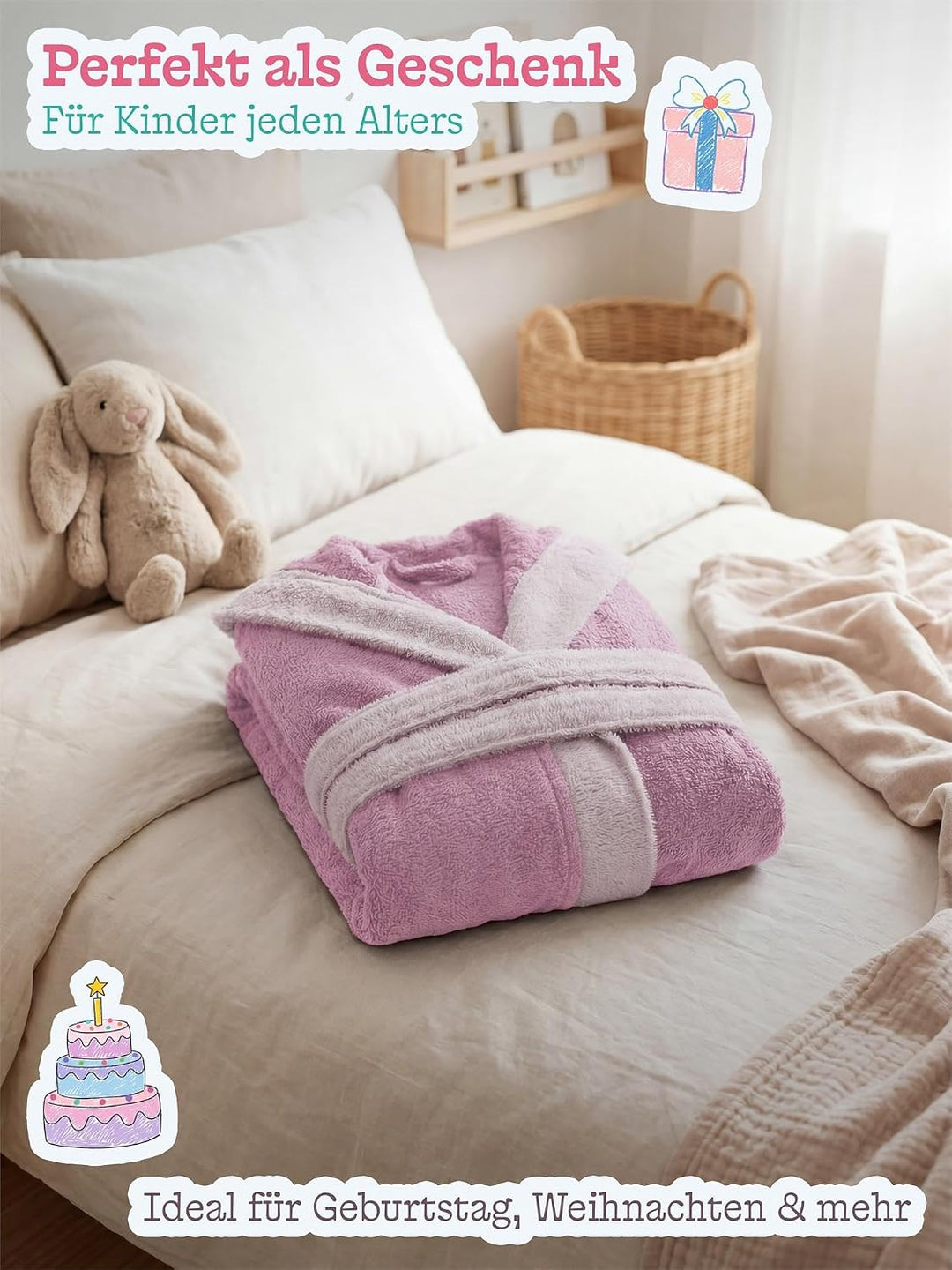 normani Kinder-Bademantel aus 100% Bio-Baumwolle mit Kapuze | Mit oder ohne Tierbestickung 122-128 R
