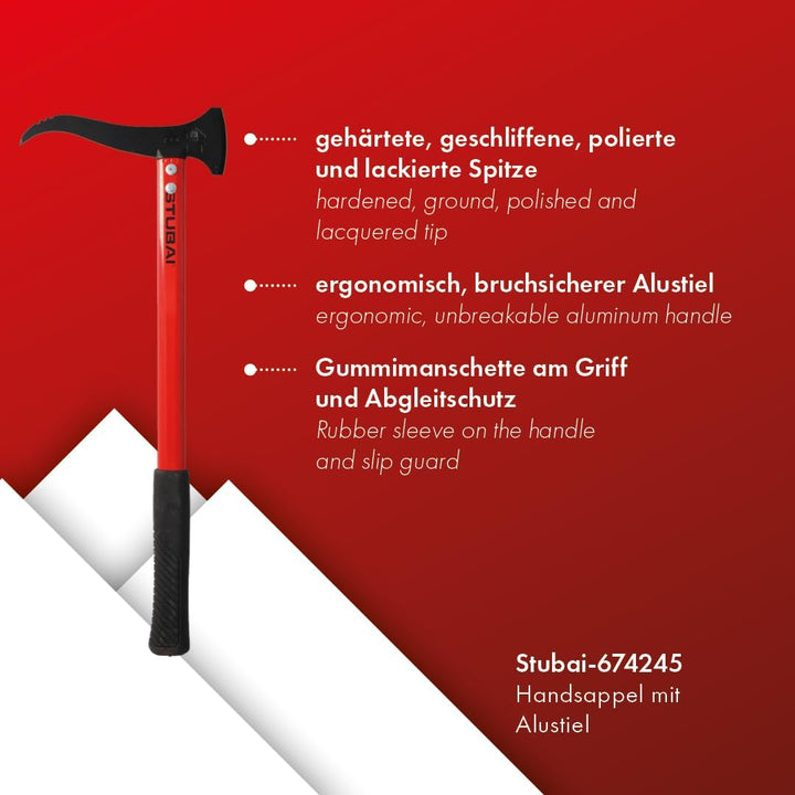 Stubai 674245 Handsappel mit Schneide/Alustiel gerade 550 mm, Schwarz/rot, 28 x 13 x 13 cm, 550 mm