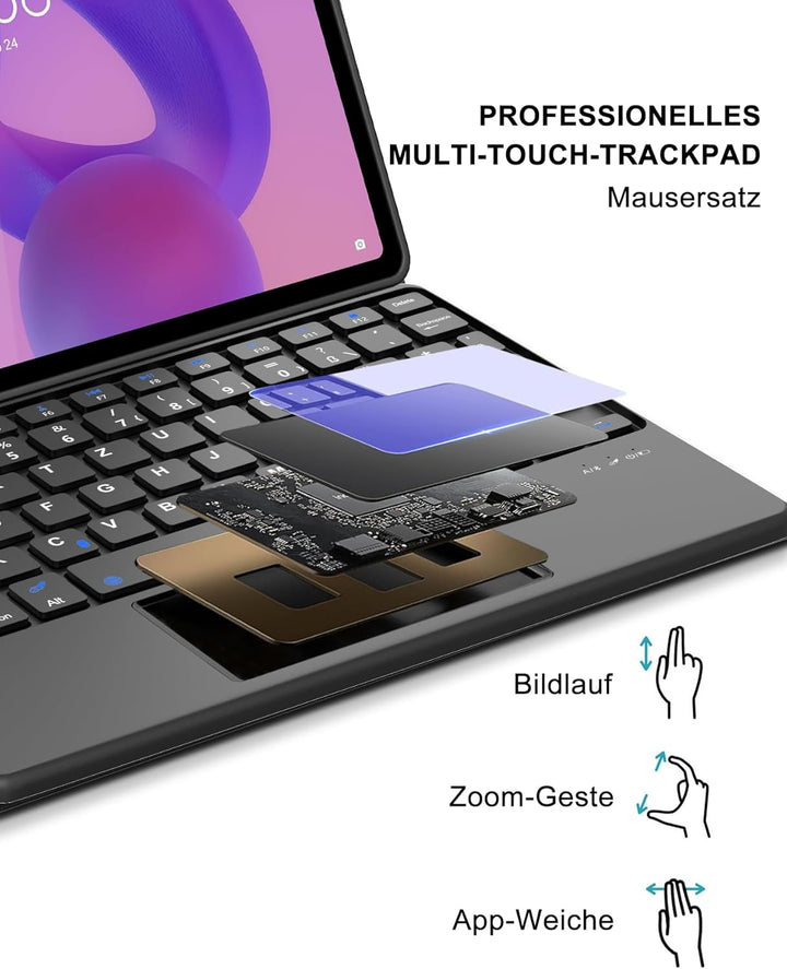Hülle mit Touchpad für Lenovo Idea Tab 11 (2025) Bluetooth Tastatur, Trackpad Schutzcase QWERTZ, Kom