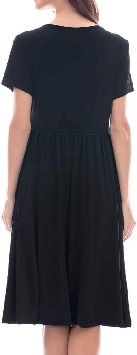 Smallshow Damen Lässiges Kurzarm Stillkleid Umstandskleid für Stillen Schwarz(solide) S, Schwarz(sol