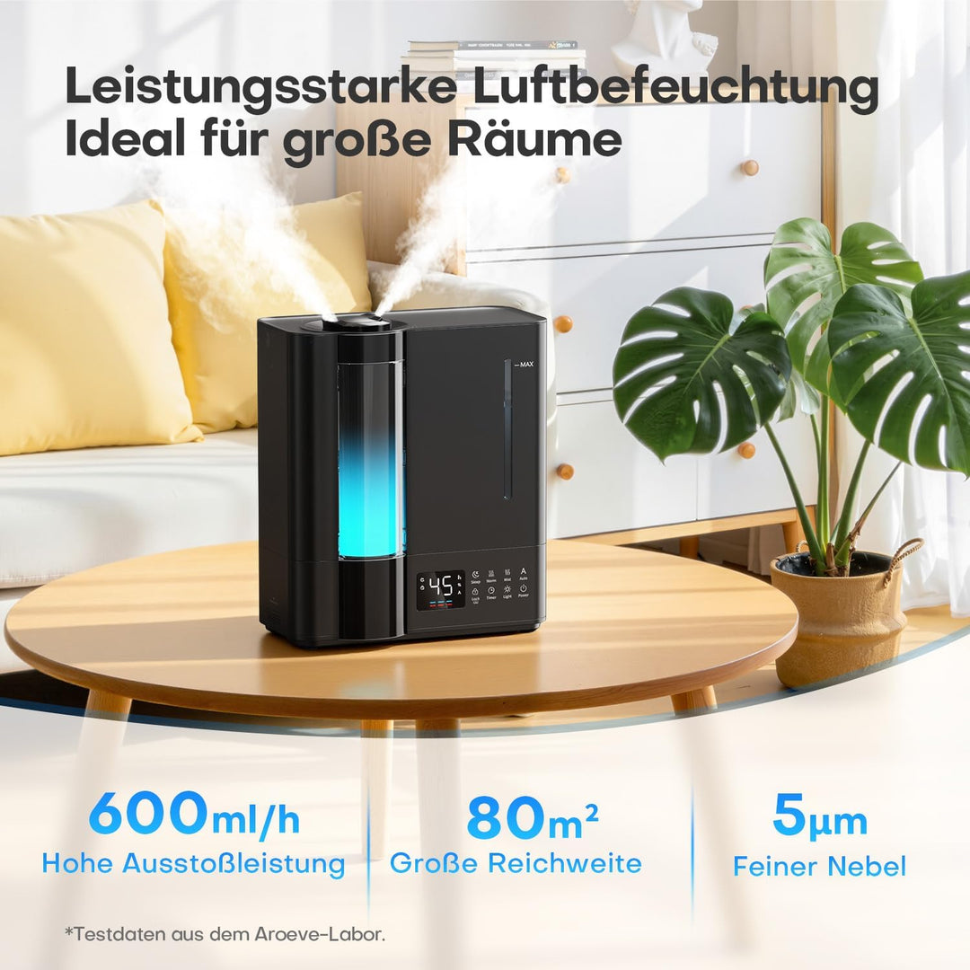 AROEVE 8L Luftbefeuchter Schlafzimmer, Warm- &amp; Kaltnebel Luftbefeuchter für grosse Räume, Befüllung