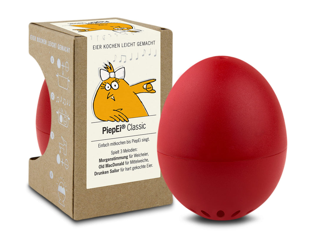 PiepEi Classic Rot - Singende Eieruhr zum Mitkochen - Eierkocher für 3 Härtegrade - Piep Ei mit 3 Me