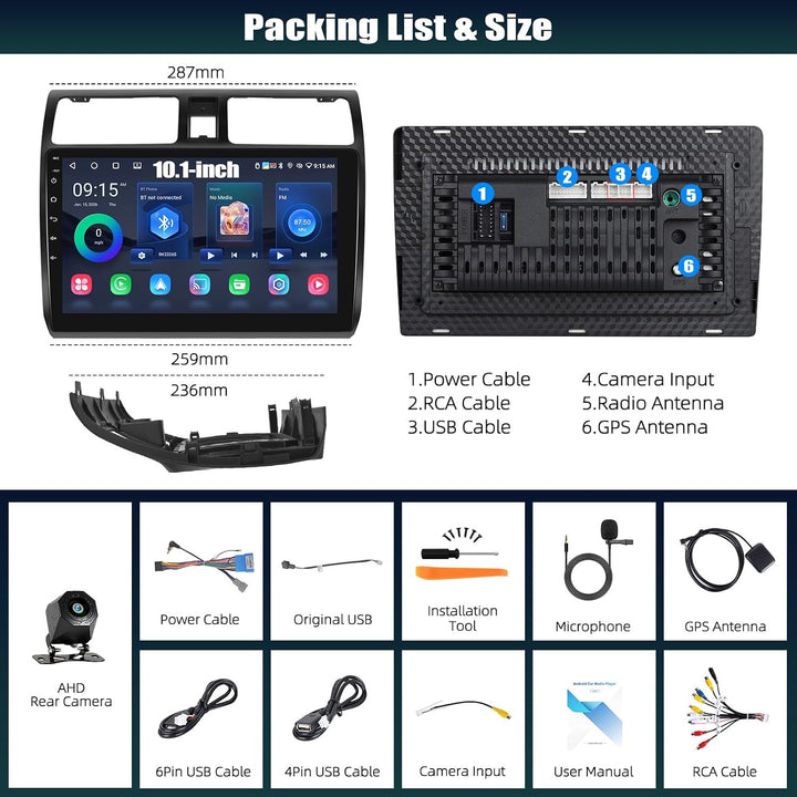 CAMECHO 2+64G Android 15 Autoradio 10 Zoll für Suzuki Swift 2005-2010 mit Wireless Carplay Android A