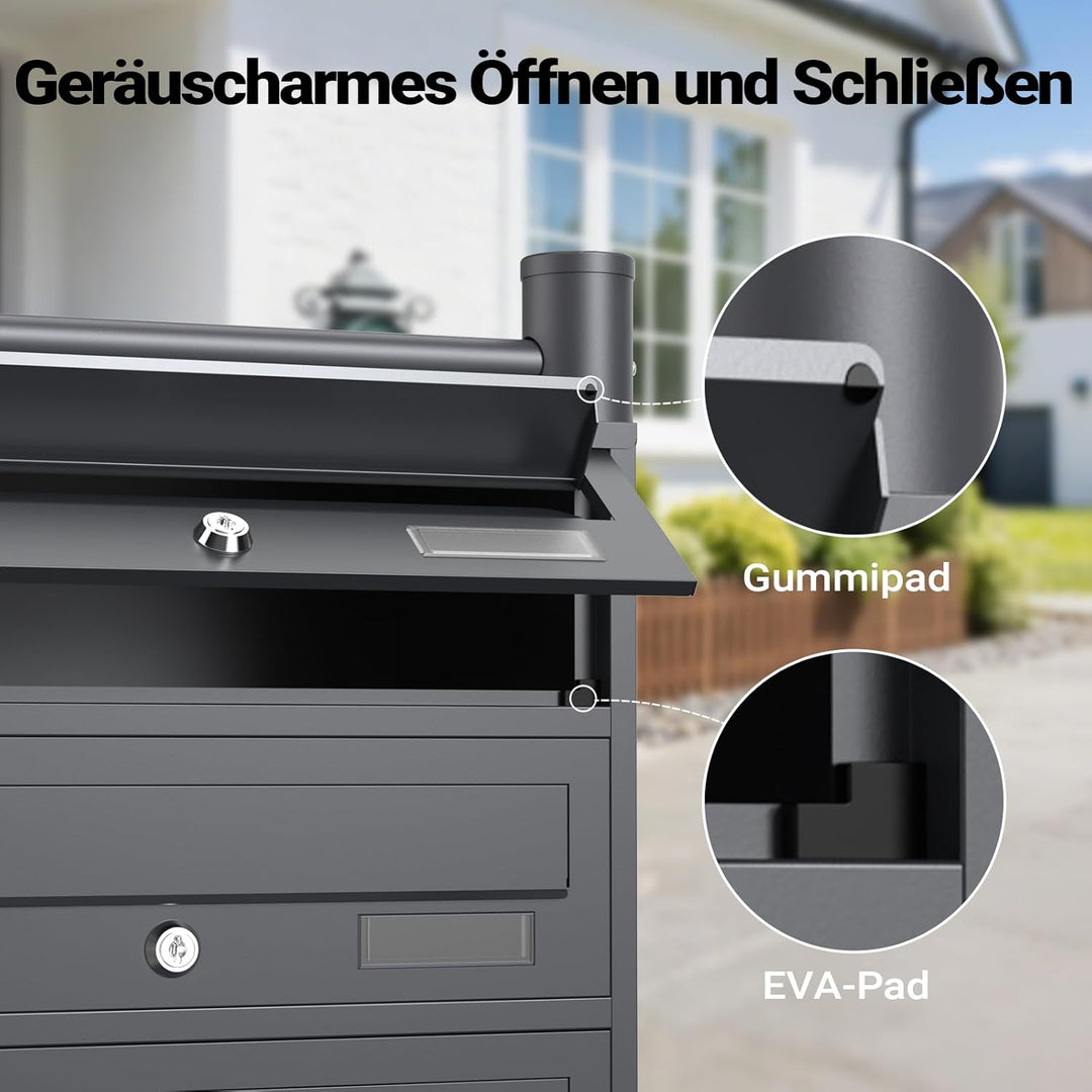 Wiltec 8er Briefkastenanlage Anthrazit 898 x 270 x 1500 mm, Standbriefkasten mit 2x4 Fächern, Schlüs