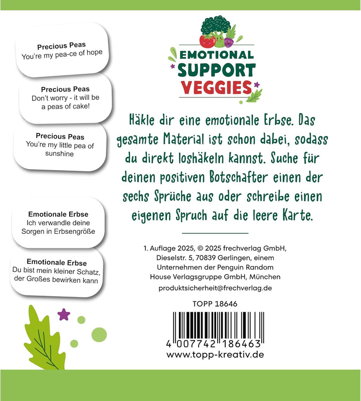 Emotional Support Veggies Häkelset Erbse: Anleitung, Misch-Garn in 2 Farben, Stickgarn, Füllwatte, H