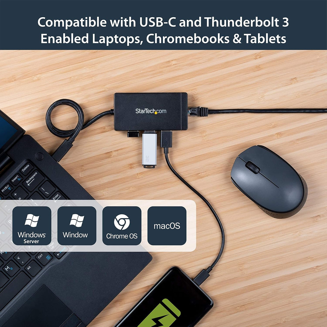 StarTech.com 3 Port USB 3.0 Hub mit USB-C und Gigabit Ethernet - inklusive Netzteil - USB C Hub - US