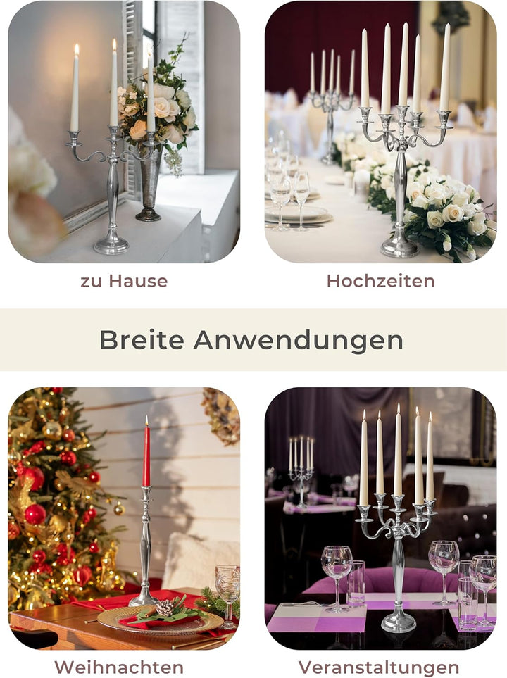 Gräfenstayn® Kerzenleuchter ALU 1, 3 oder 5-armig - 40/60/80cm - Silber, Schwarz, Weiss, Gold (Silbe