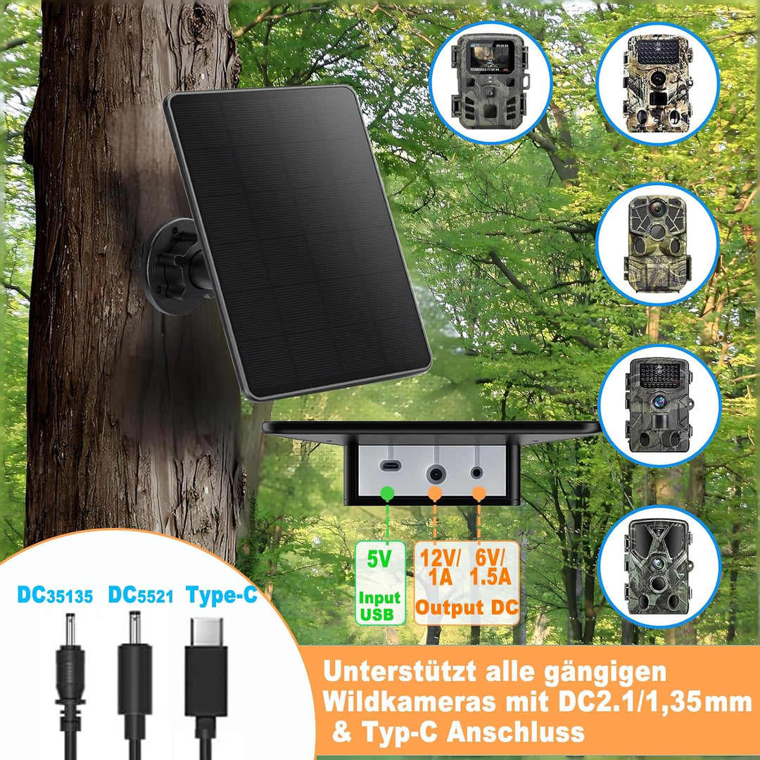 Solarpanel Wildkamera: 5000mAh Akku-Solarpanel für Wild und Outdoor Kameras, 12V/1A&amp;6V/1.5A Solar Ba