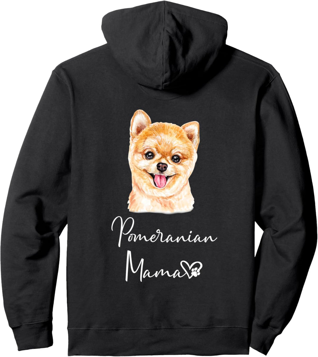 Pomeranian Mama Hundemama Hund Frauchen Geschenk Rückendruck Pullover Hoodie