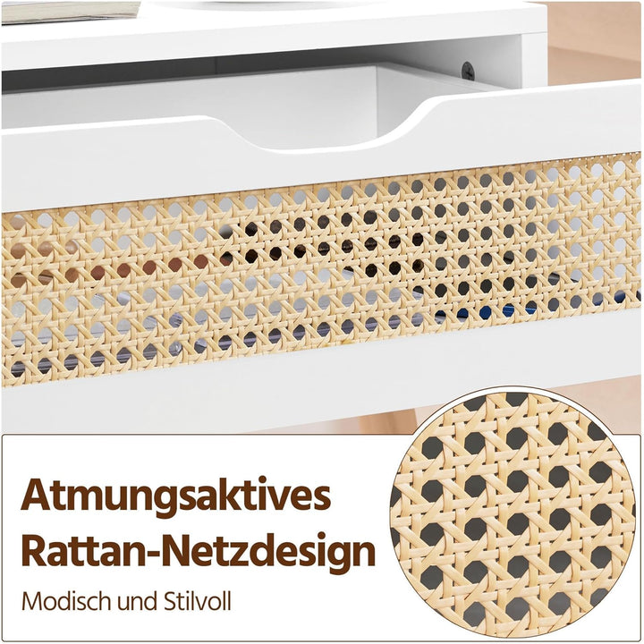 Yaheetech Nachttisch 2er Set Beistelltisch Rattan Nachtkommode mit Schublade Schlichter Boxspringbet