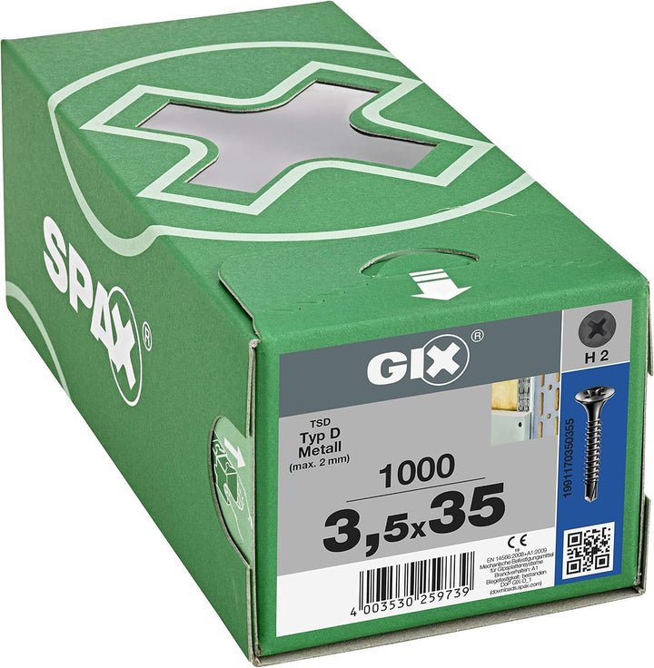 SPAX GIX-D Schnellbauschrauben 3,5 x 35 mm, Vollgewinde, 1000 Stück, Bohrspitze, Kreuzschlitz-H2, Tr