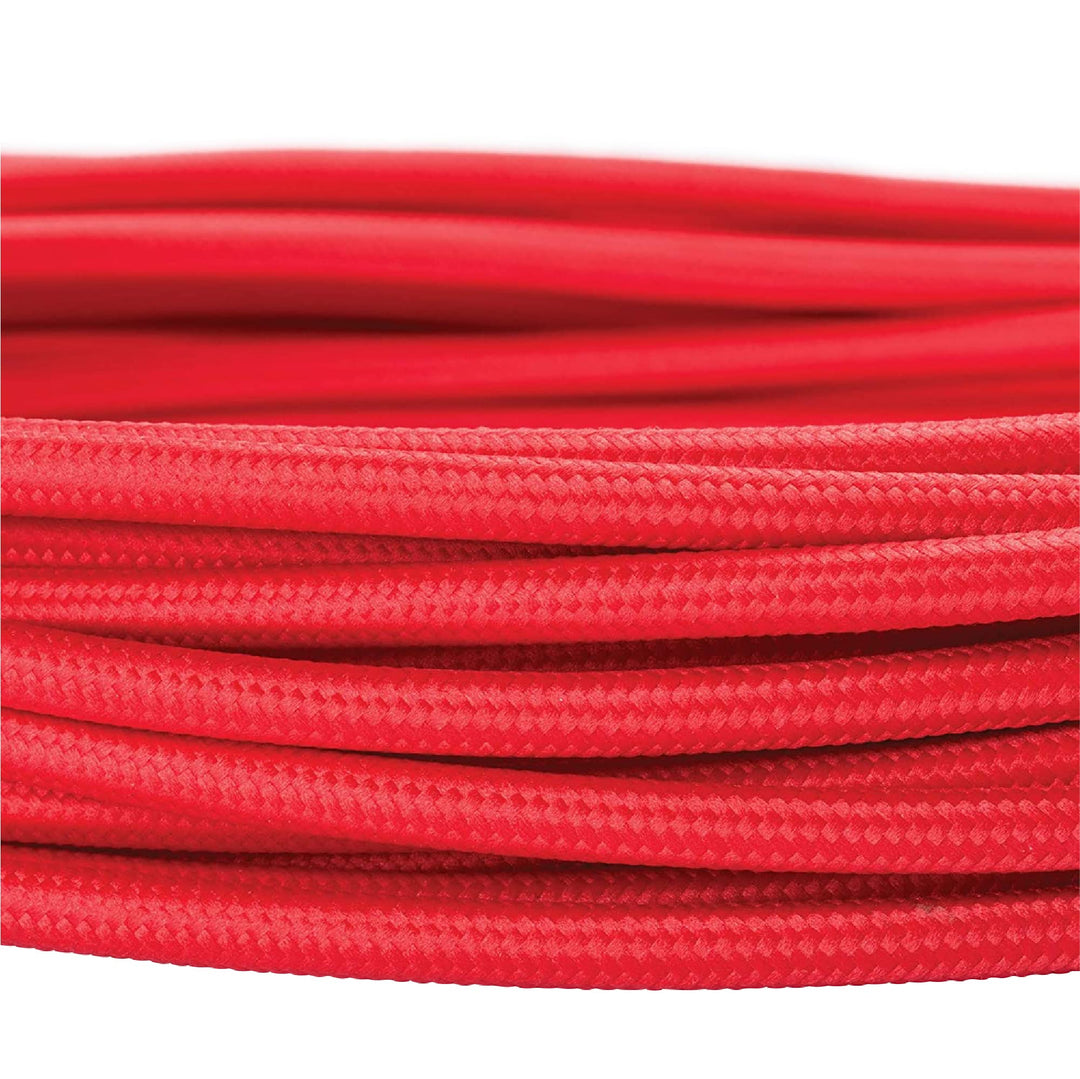 Textilkabel für Lampen, 10 m Rot, 3-adrig, (3x 0,75 mm²) - Kunststoff Stromkabel mit Erdleiter, Text