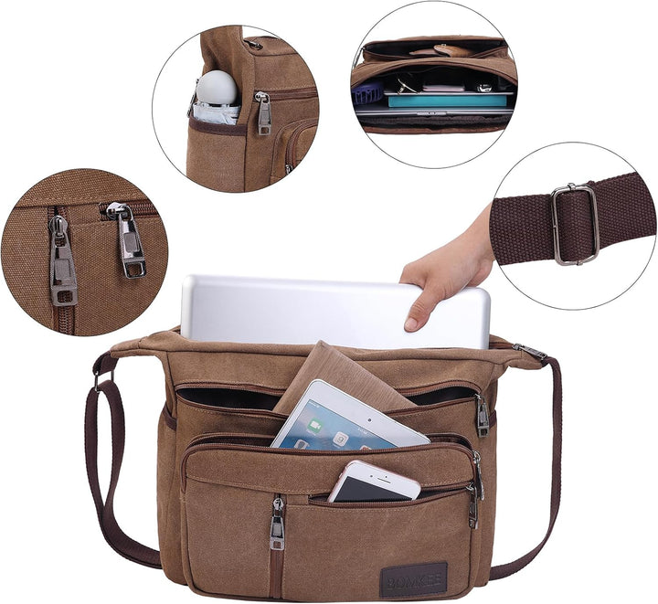 Umhängetasche Herren Messenger Bag Leinwand Schultertaschen Kaffee, Kaffee