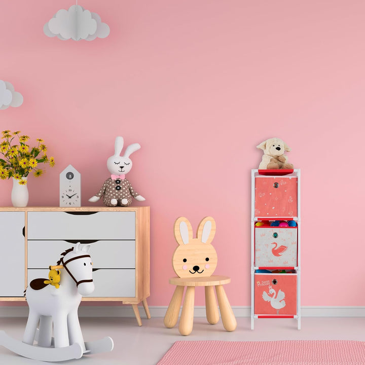 Relaxdays Kinderregal mit 3 Boxen, Spielzeug, Mädchen, Schwan-Design, Regal Kinderzimmer, HBT 89 x 2
