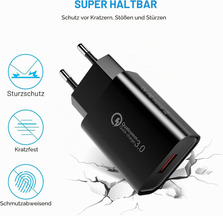 4 Stück USB Ladegerät Stecker, 18W Quick Charge 3.0 Schnellladegerät Netzteil 3A Ladeadapter für Sam