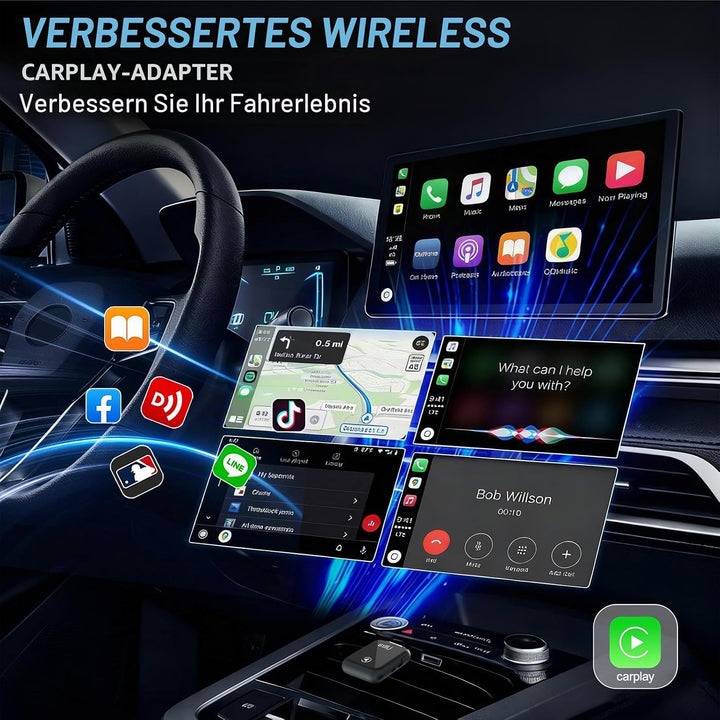 Wireless CarPlay Adapter 2-in-1, 2025 Aufgerüstet Wired zu Wireless für CarPlay/Android Auto, Mini-D